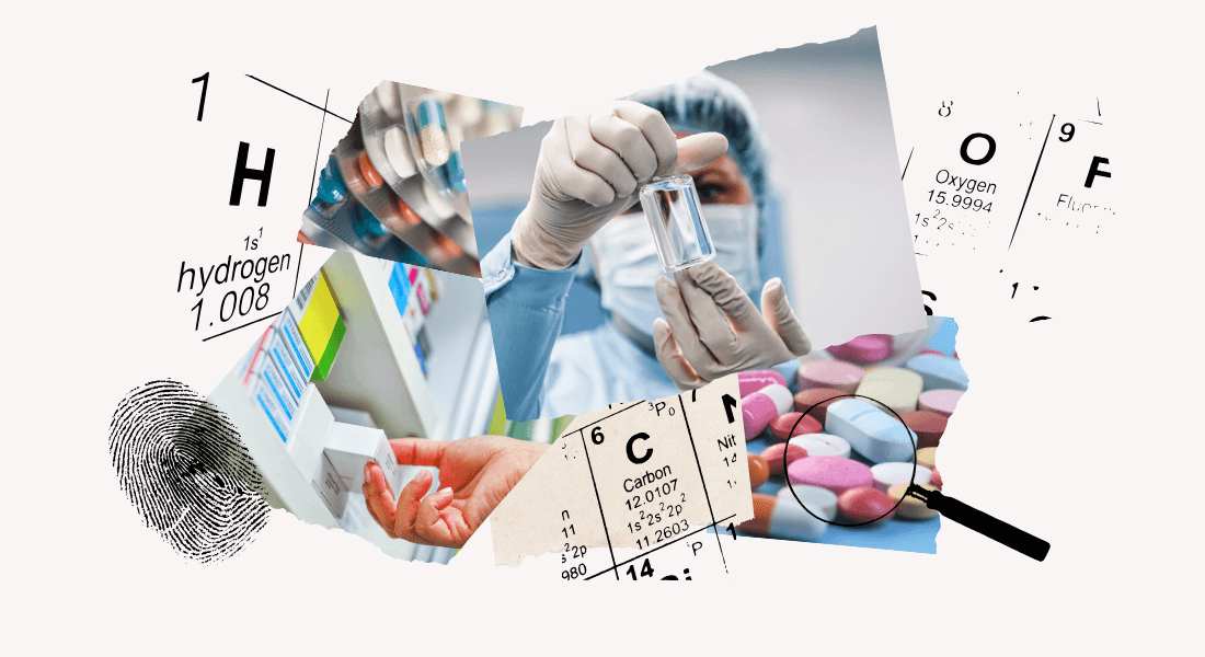 Illustration of medicine, fingerprints and chemical elements Illustration of medicine, fingerprints and chemical elements