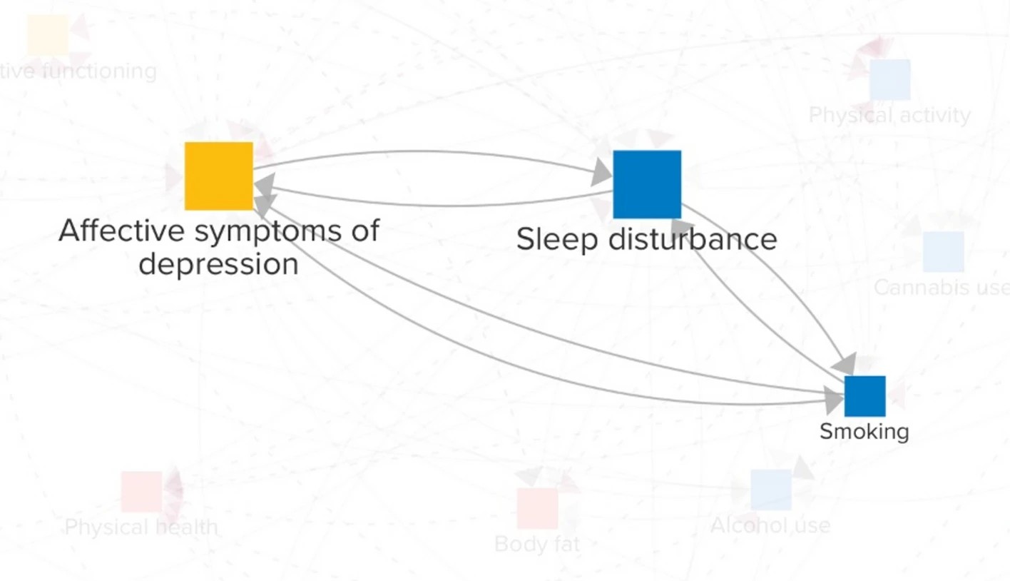 Illustration of 'vicious cycle' between smoking, sleep and symptoms of depression Illustration of 'vicious cycle' between smoking, sleep and symptoms of depression