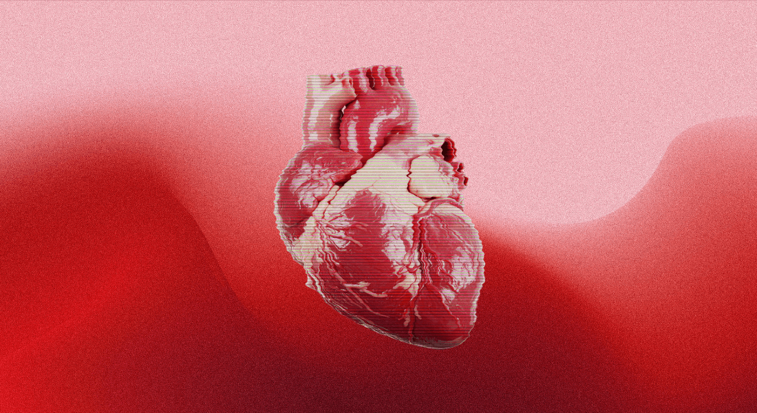 Illustration of heart og reddish background