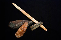 Lithic and osseous tools recovered from the only known Clovis burial site, discovered in Montana in 1968 and found in association with the Clovis-child, whose genome reveals close genetic affiliation with all contemporary Native Americans. (Photo: Sarah Anzick).